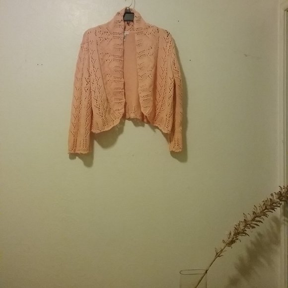 Handknit Crocheted Cropped Cotton Cardigan Boho Granny...